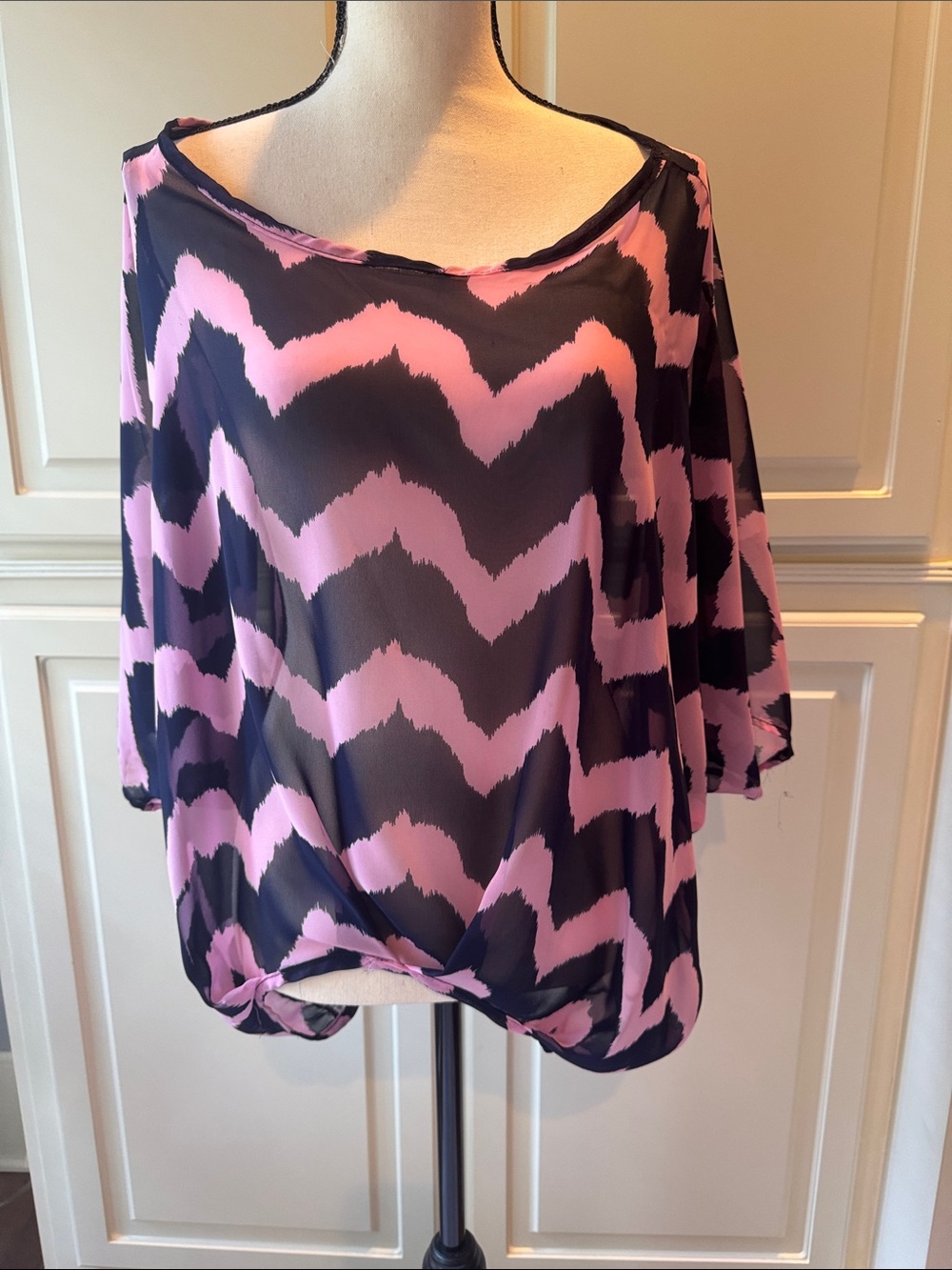 Womens Pink & Black Chevron Blouse